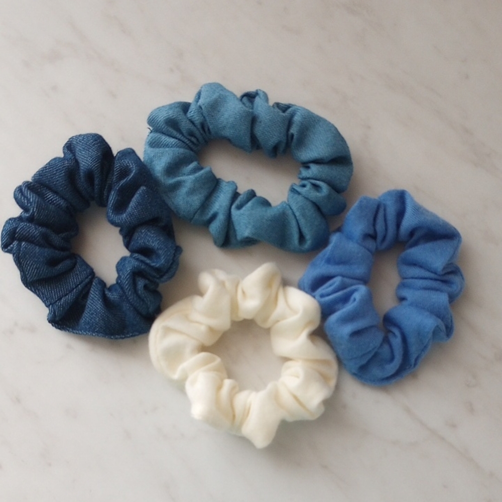 Kids Blue & Cream Hair Scrunchie Set - Multipack